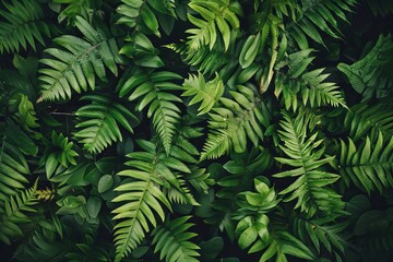 The texture of leaves is shown in a natural background of green fern leaves.