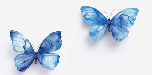 Blue with purple butterflies isolated on a white background. The butterfly has spread wings and is flying.