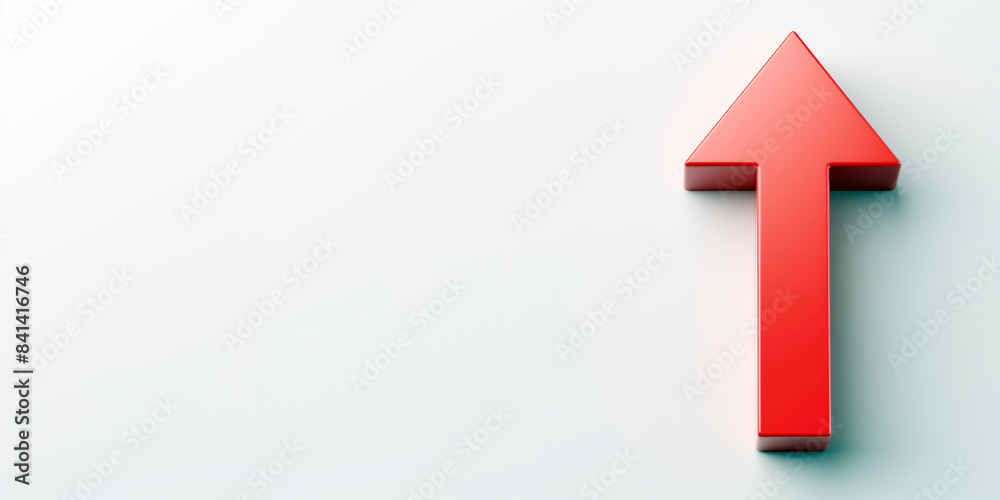 Poster A red arrow pointing upwards against a white background, symbolizing growth or progress. Generative AI