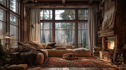 Cozy and Stylish Living Rooms with Rustic and Nature-Inspired Interiors Featuring Comfortable Sofas, Indoor Plants, and Inviting Fireplaces