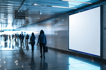 Billboard/poster mock up on the wall in the subway/airport