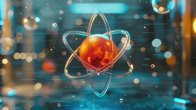 Create a lifelike cartoon rendering of an atom