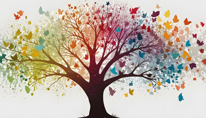 Obraz premium Abstract colorful tree illustration wallpaper with white background. Generative AI