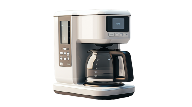 White Digital Coffee Maker With Glass Carafe