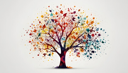 Abstract colorful tree illustration wallpaper with white background. Generative AI