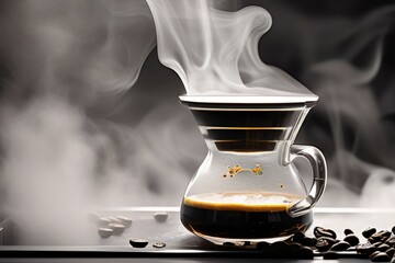 Coffee extraction, espresso, barista, pretty glass cup, coffee extracted with smoke, coffee bean roasting, coffee tree, coffee fruit, cafe latte, Americano, coffee,