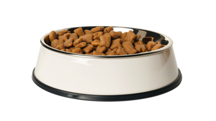 Healthy cat pet food bowl filled with kibble png, isolated on transarent or white background, hd