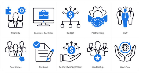 A set of 10 mix icons as strategy, business portfolio, budget