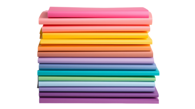 Colorful Stack of Papers Arranged in Rainbow Order