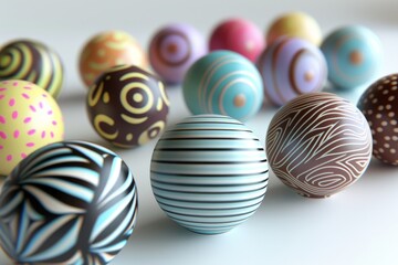 Artistic chocolate truffles with vibrant designs, showcasing the creative and luxurious quality of these gourmet treats perfect for festive celebrations