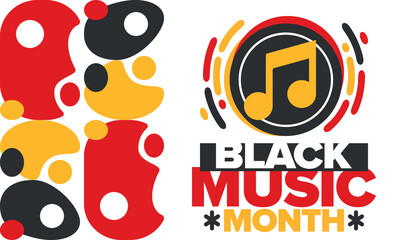 Black Music Month in June. African-American Music Appreciation Month. Celebrated annual in United States. Music concept. Poster, card, banner and background. Vector illustration