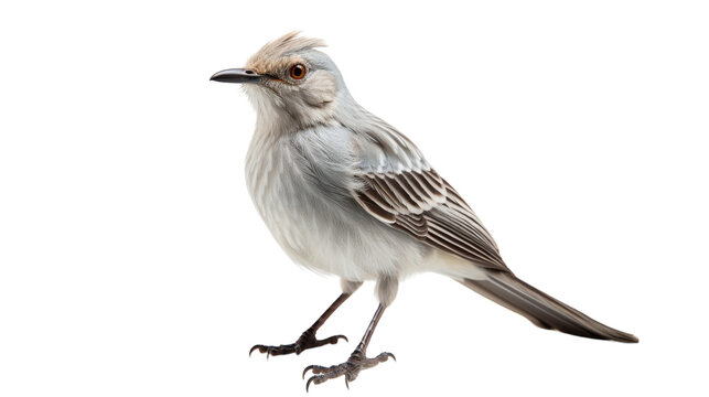 A Grey and White Mockingbird Standing on White Background