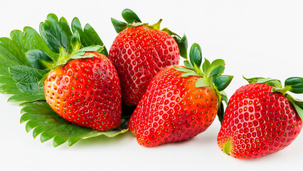 Strawberries with strawberry leaf on white background