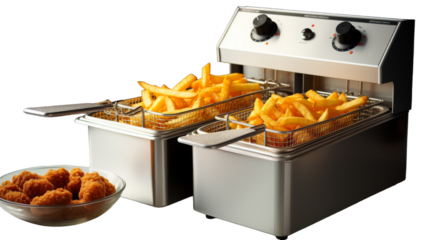 Double Basket Electric Deep Fryer With French Fries and Chicken Nuggets