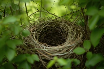 Fragile Bird nest. Nature home leaf. Generate Ai