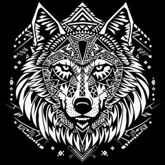 Wolf, Polynesian tribal tattoos style, print 70s Punk rock poster design