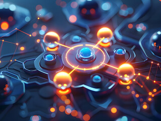Futuristic diagram of oxygen molecule with glowing elements