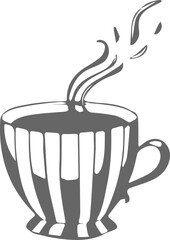 湯気があがっているストライプ模様のオシャレなコーヒーカップのイラスト
