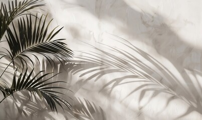 Palm leaves cast soft shadows on the pink wall. Summer and spring pastel background for product presentation.