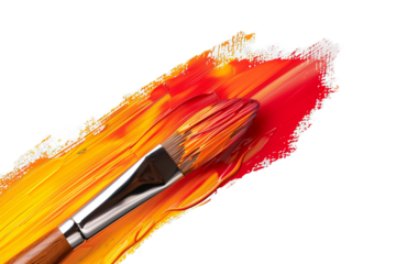 orange red yellow paint brush isolated on transparent background