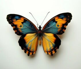 Fototapeta premium An elegant blue orange butterfly with spread wings isolated on a transparent background. This was generated by AI.