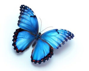 A beautiful blue butterfly with spread wings isolated on a transparent background.