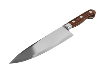 High-quality chef's knife with a sharp, stainless steel blade and a sturdy wooden handle, ideal for professional and home kitchen use.