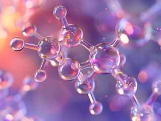 Photorealistic image of an oxygen molecule under a microscope