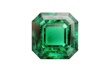 High-quality image of a radiant green emerald cut in an octagonal shape, showcasing intricate details and vibrant color, perfect for jewelry designs.