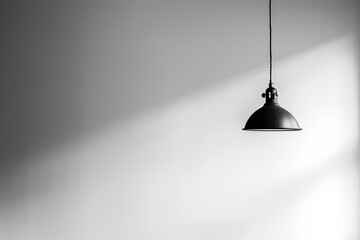 A gray wall with a metal black lamp illuminated. AI-generated universal presentation background.