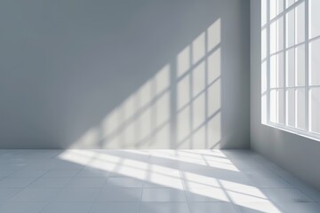 Obraz premium Presentation background: light gray wall, smooth floor with interesting light reflections.