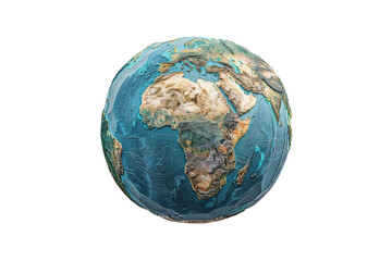 High-resolution image of a detailed 3D-rendered globe showcasing Africa, Europe, and surrounding bodies of water, isolated on a transparent background.