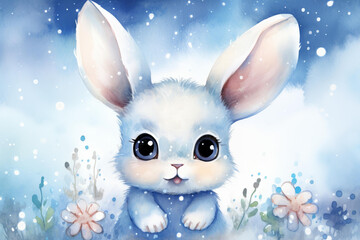 Fototapeta premium Adorable watercolor illustration of a baby bunny, perfect for New Year celebration.