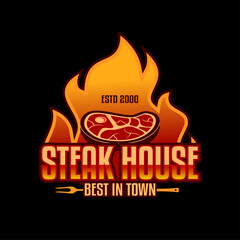steak house vintage logo sticker emblem badge label template for meat store butchery market