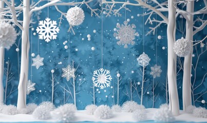 AI-generated decoration with snowflakes and fir trees.