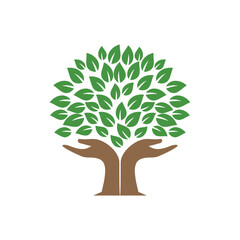 Fototapeta premium Human hands, tree logo design vector template