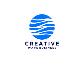 Sea water wave in a circle line logo design.