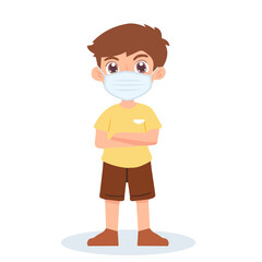  cute little boy wears a mask.