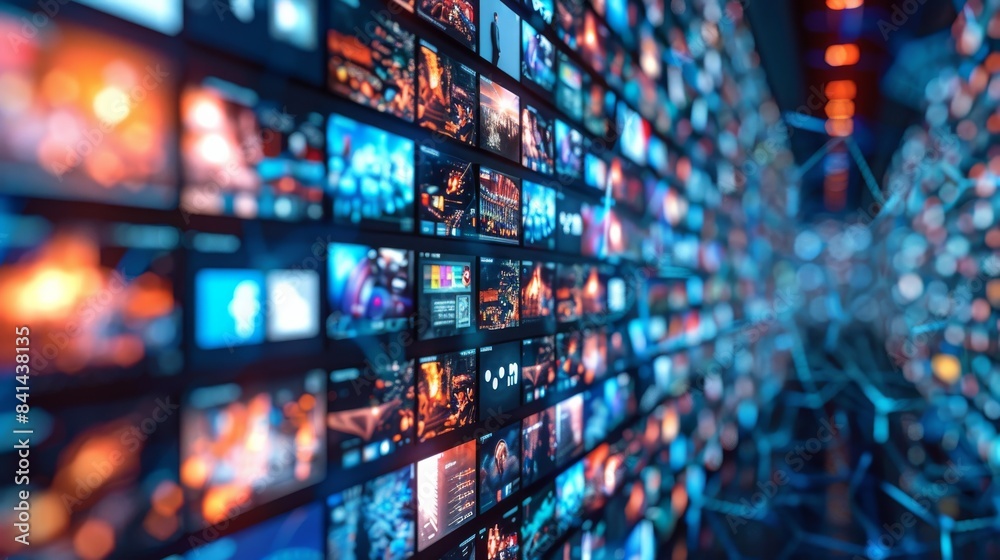 Aufkleber the concept of digital content, a social network service, streaming video. generative ai.