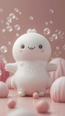 Adorable Whimsical 3D Clay Creature with Soft Pastel Shapes and Muted Background
