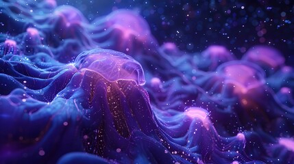 Obraz premium Bioluminescent Energy Generator:Glowing Organic Pulsing Bioinformatic Networks in Alien-Inspired Ethereal Architecture