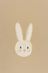 Obraz premium A Vertebrate rabbit with long ears and whiskers is staring into the camera against a brown background. The fawncolored Rabbits snout adds a cute touch to the event
