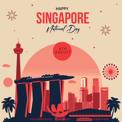 Singapore National Day Celebration Social Media Template Instagram Post Illustration Vector