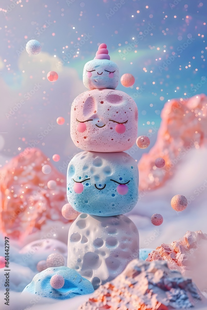 Sticker Endearing Clay Totem with Soothing Pastel Hues and Gradual Color Shifts in Photographic Style