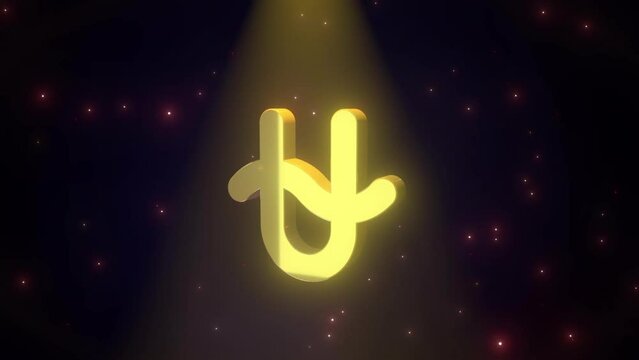Animated ophiuchus sign 3d icon. Serpent bearer symbol animation rotating. Astrological sign. Spotlight symbol on black background particle glowing. HD video with alpha channel. Motion graphic