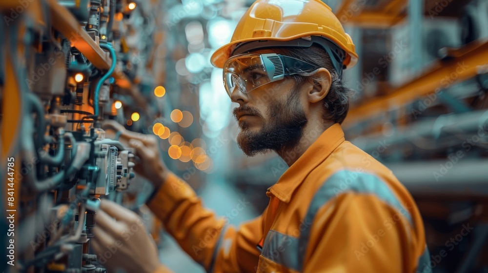 Leinwandbilder engineer uses artificial intelligence on the construction site with humans controlling the work of t