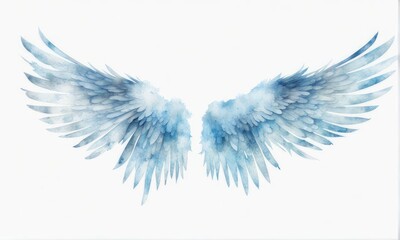 Colorful Watercolor wings with splashes on a white background Beautiful magic wings drawn with watercolor effect. watercolor blue wings with textures