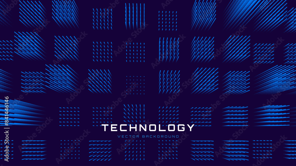 Aufkleber Hi Tech Network Connection Blue Lines Grid. 3D Technology Style Banner Design. Technology Vector Illustration. Futuristic Design for Technology or Science Event.