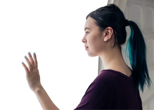 Transparent screen mockup png digital learning in a futuristic school