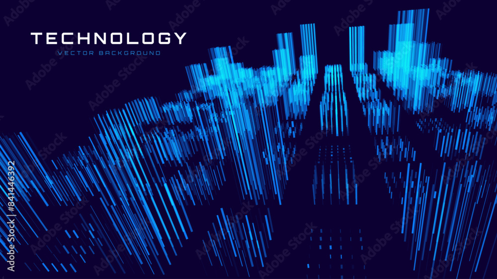 Poster Hi Tech Network Connection Blue Lines Grid. 3D Technology Style Banner Design. Technology Vector Illustration. Futuristic Design for Technology or Science Event.